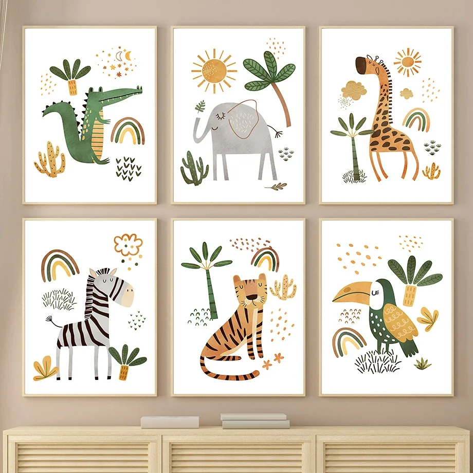Baby Nursery Plants - （2D Canvas painting） Giraffe Elephant Tiger