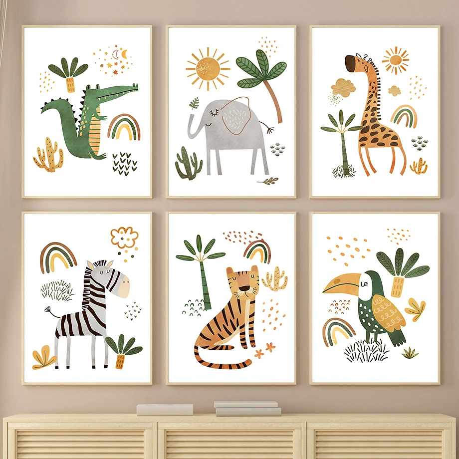 Baby Nursery Plants - Giraffe Elephant Tiger Zebra Toucan Jungle