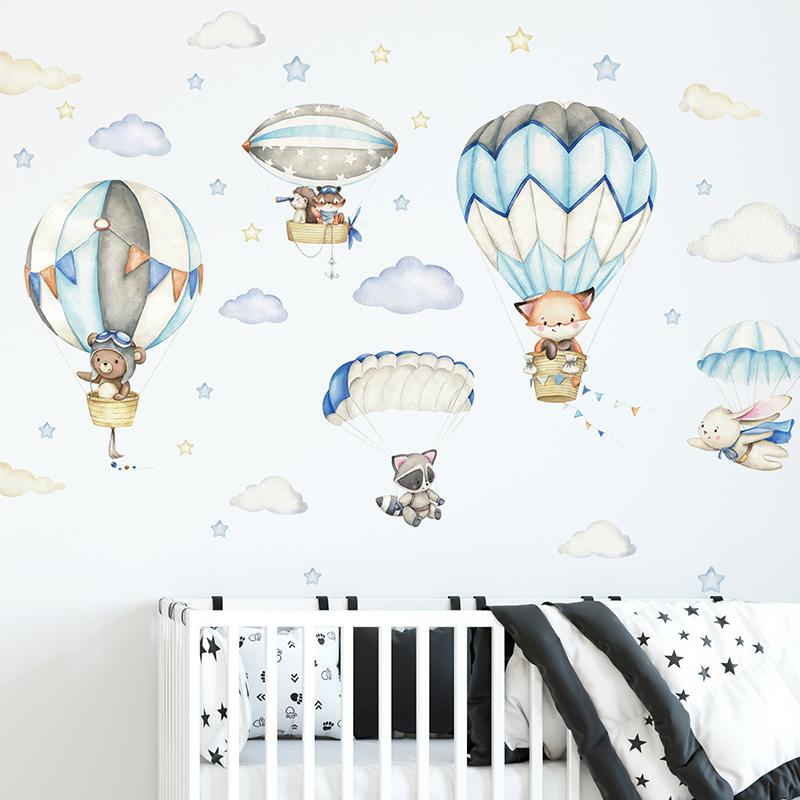 Cartoon Cute Animals Hot Air B - đánh giá và giá Baby Nursery Labels