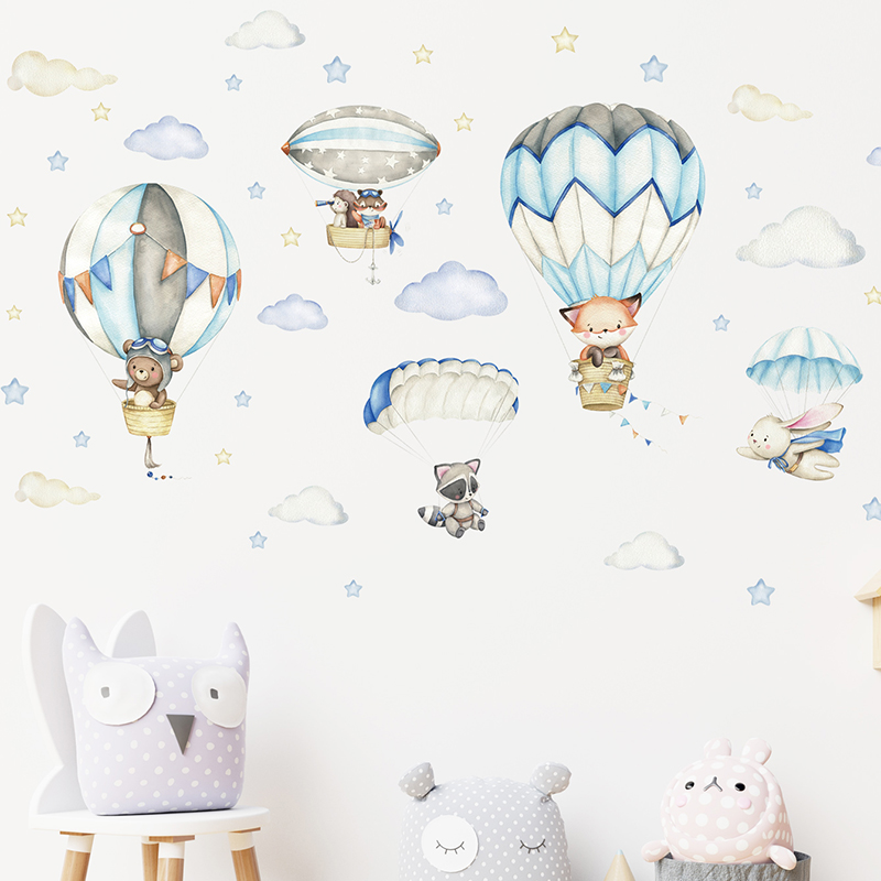 Cartoon Cute Animals Hot Air B - đánh giá và giá Baby Nursery Labels