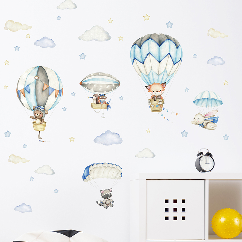 Cartoon Cute Animals Hot Air B - đánh giá và giá Baby Nursery Labels
