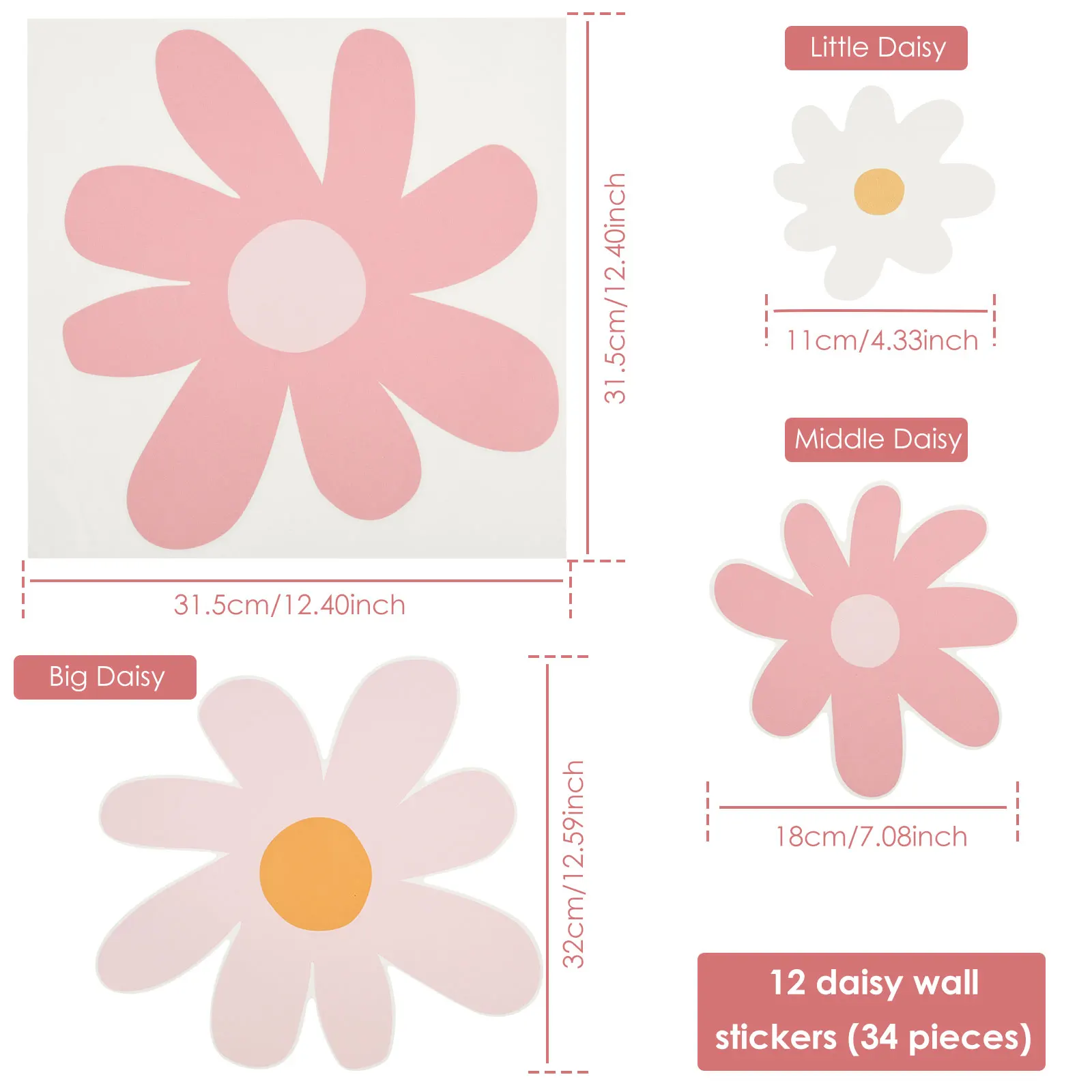 12 Sheets Cute Daisy Floral Wa - đánh giá và giá Baby Nursery Plants