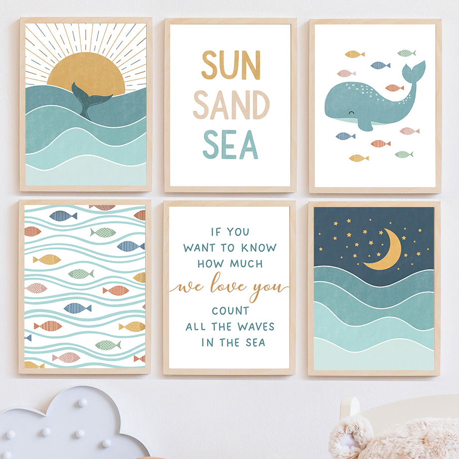 Fish Whale Seagull Sunrise Sun - đánh giá và giá Baby Boy Nursery Quotes