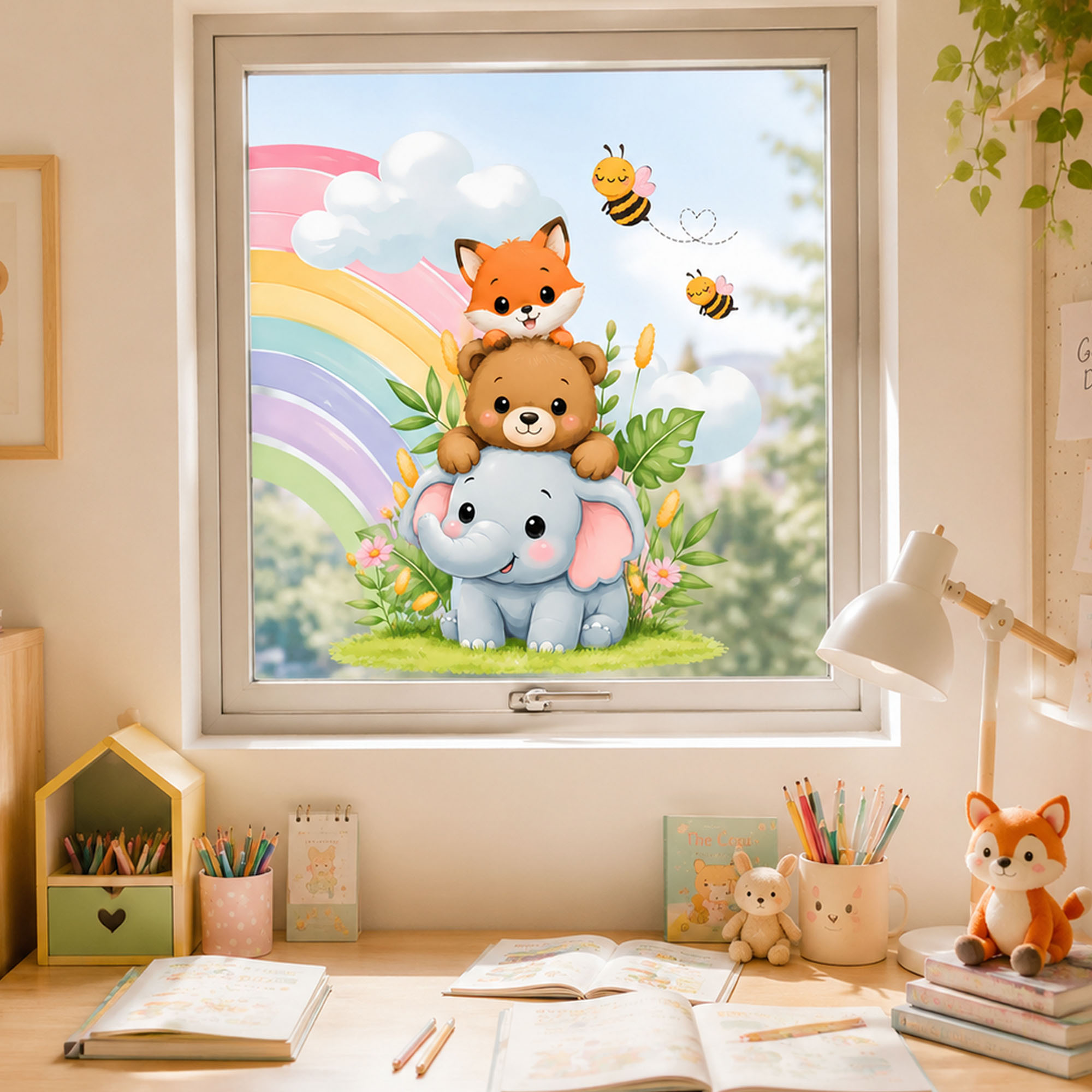 Cute Elephant Bear Fox Window  - đánh giá và giá Baby Nursery Labels