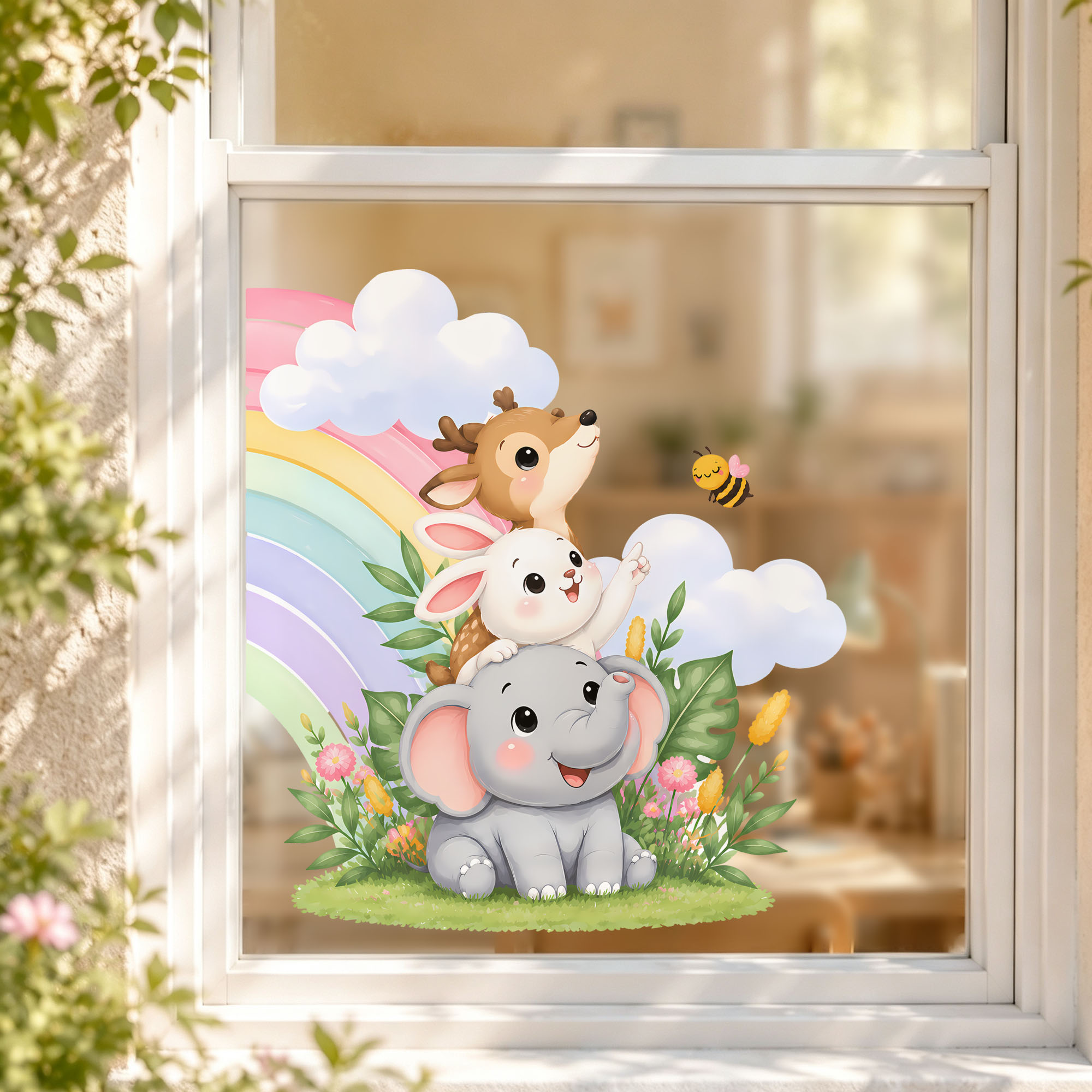 Cute Elephant Bear Fox Window  - đánh giá và giá Baby Nursery Labels