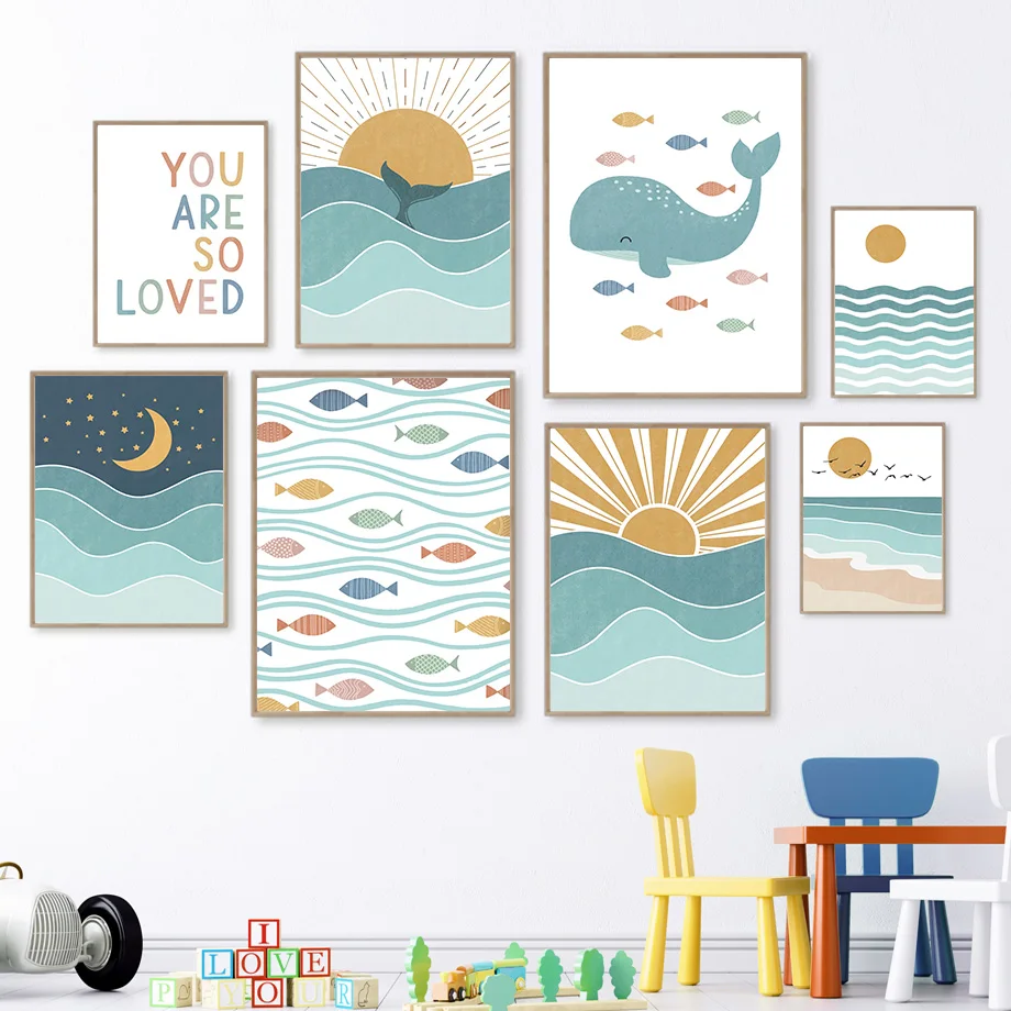 1pc frameless Fish Whale Seagu - đánh giá và giá Baby Boy Nursery Quotes
