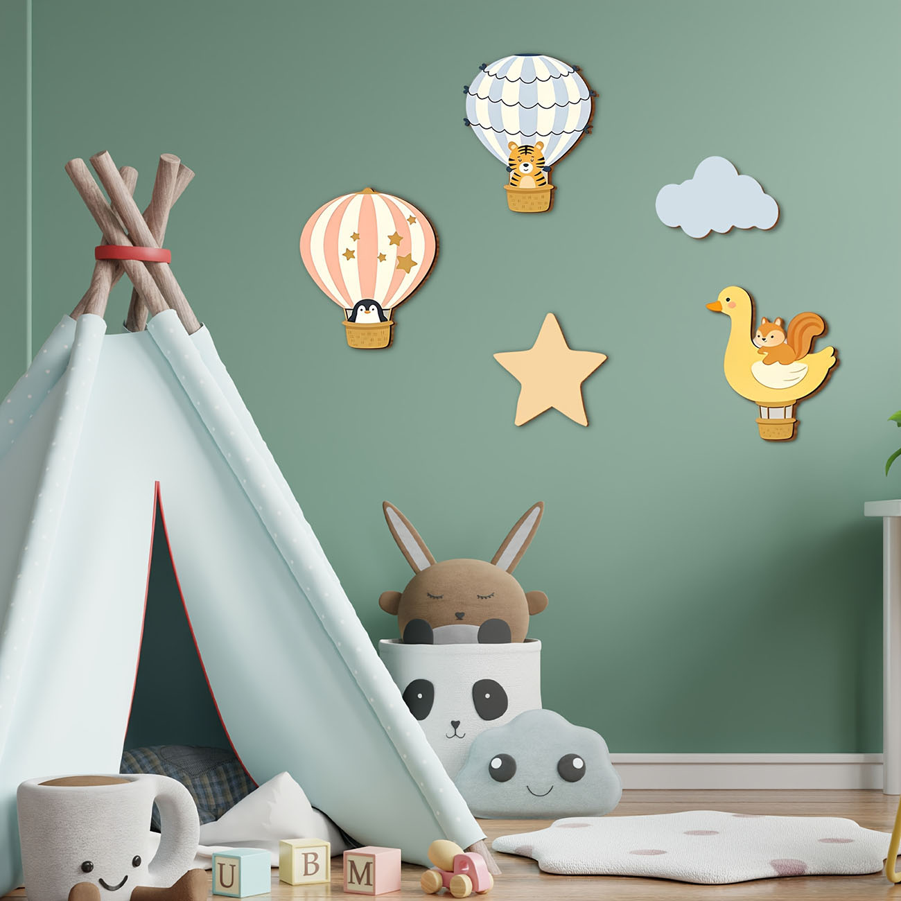 5Pcs Animal Hot Air Balloon Wo - đánh giá và giá Baby Nursery Labels